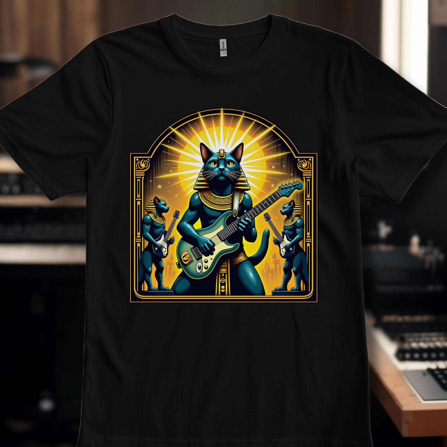 Teal Blue Egyptian Cat Guitarist
