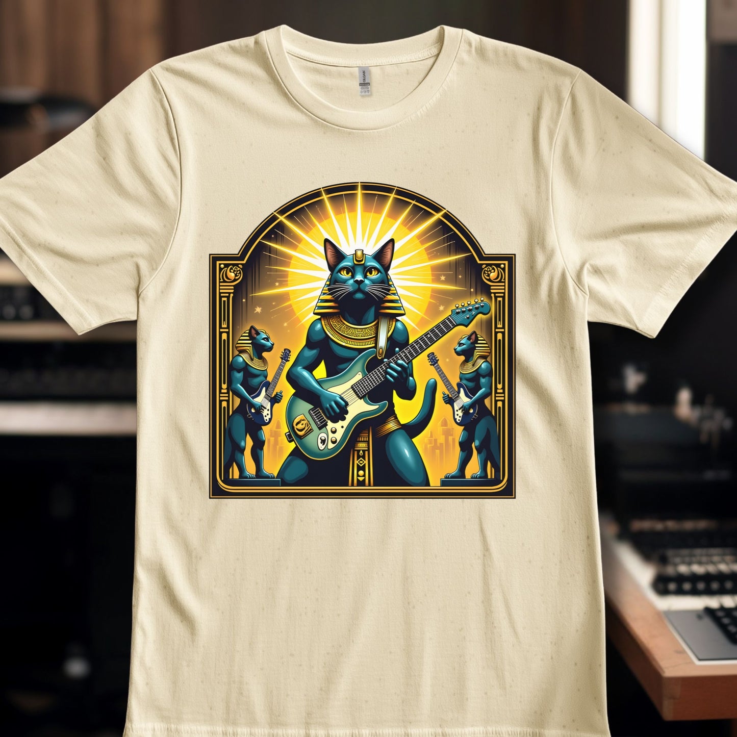 Teal Blue Egyptian Cat Guitarist
