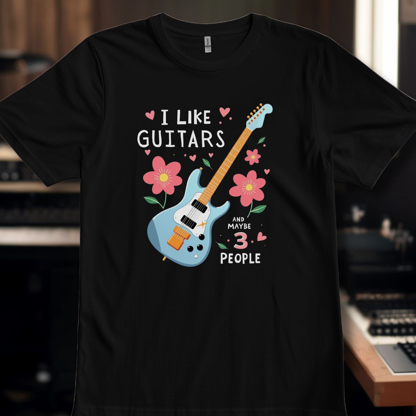 I Like Guitars - pink flowers