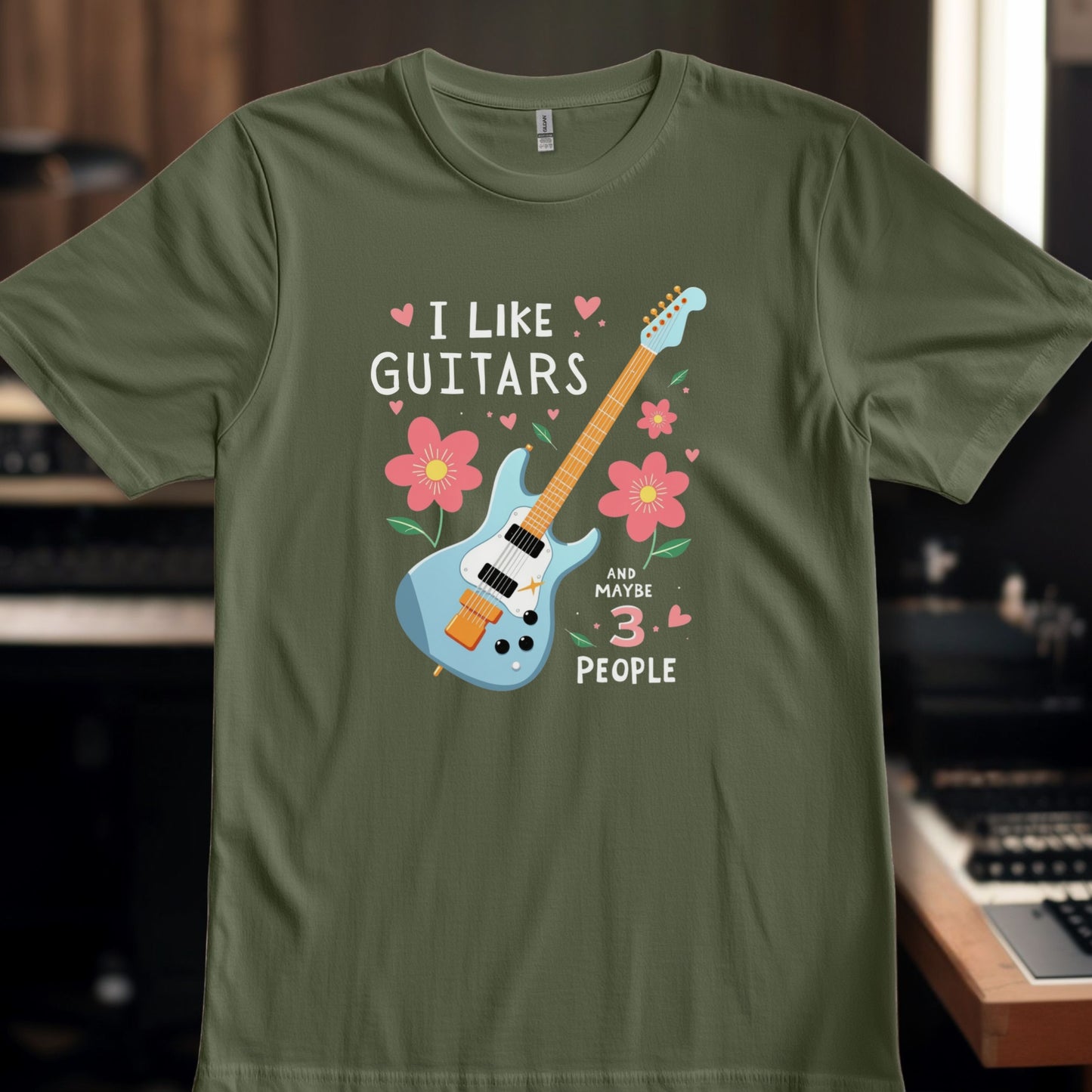 I Like Guitars - pink flowers
